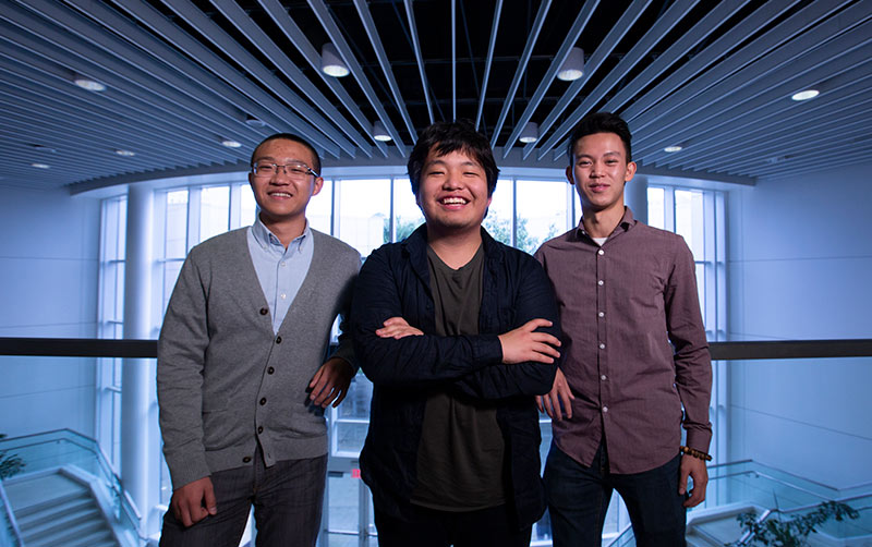 Three of the members of the University Innovation Fellows from Cal State Fullerton are, from left, Bing (Edward) Niu, William Kim and Phillip Law